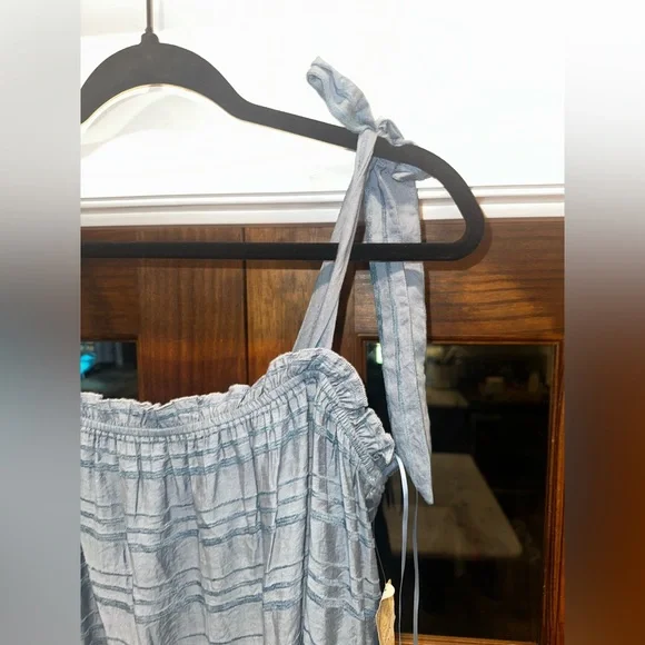 NWT Altar’d State Size Medium Blue Textured Striped Tie Straps Dress - Picture 4 of 14